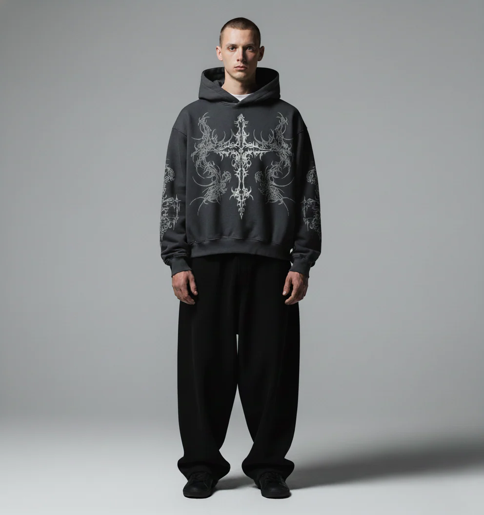 Unholy Dark Grey Boxy Oversized Hoodie - Image 2